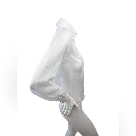 CHANEL White Silk Pleated Tuxedo Blouse CC Buttons 34 - Picture 3 of 10